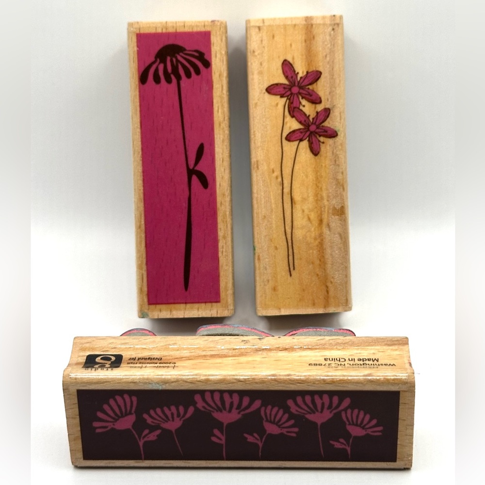 Wooden Block Floral Flowers Rubber Stamp Set